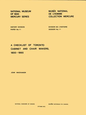cover image of Checklist of Toronto Cabinet and Chair Makers, 1800-1865